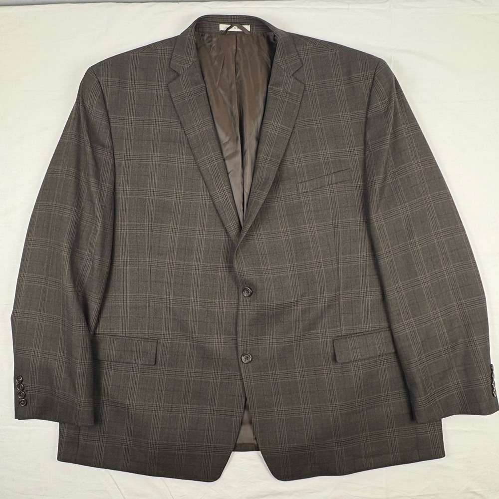 Joseph Abboud Glen Plaid Wool Blazer 54R Brown Purple Windowpane Sport Coat - Picture 3 of 13